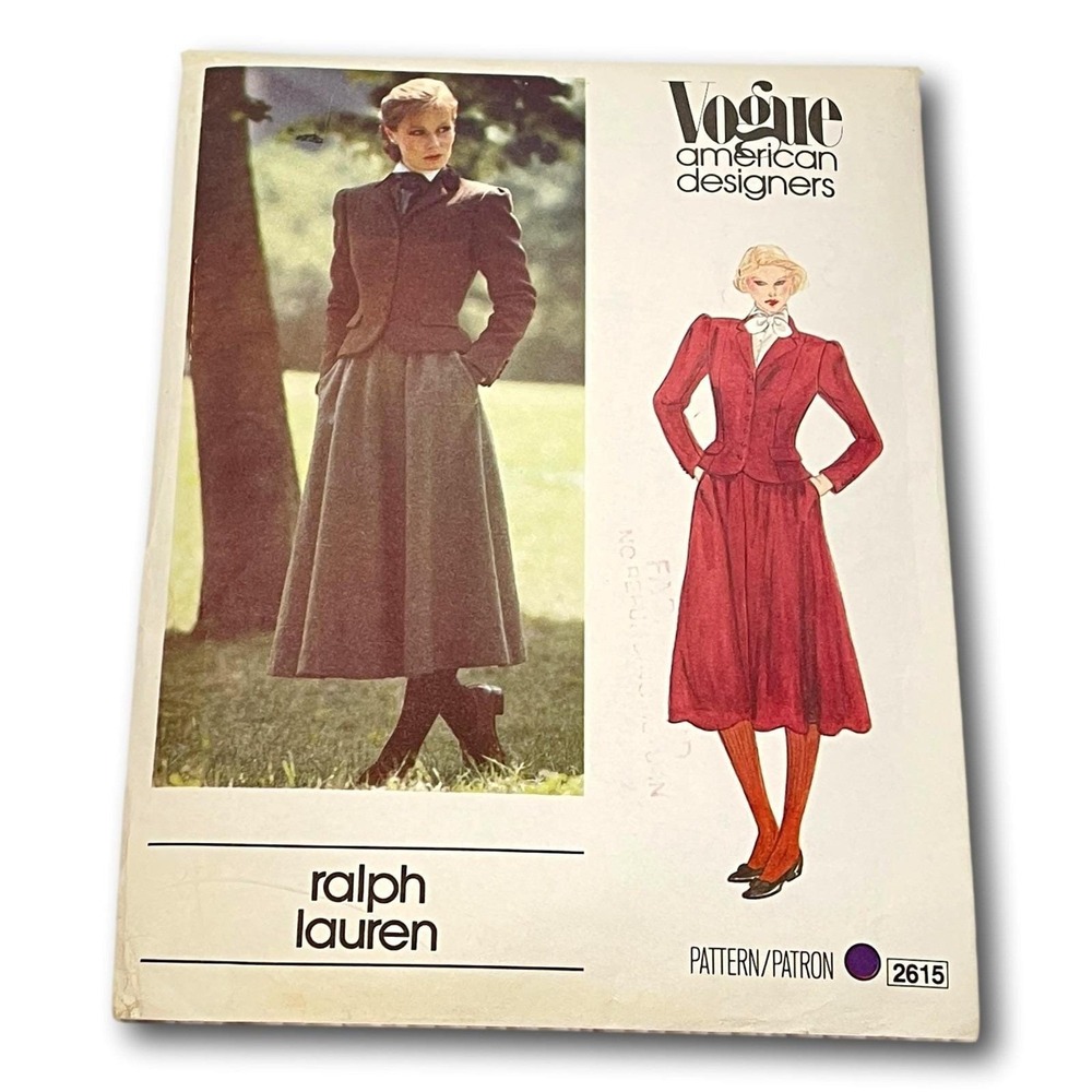 Vogue 2615 Ralph Lauren Designer Jacket Skirt Size‎ 10 Pattern Uncut USA